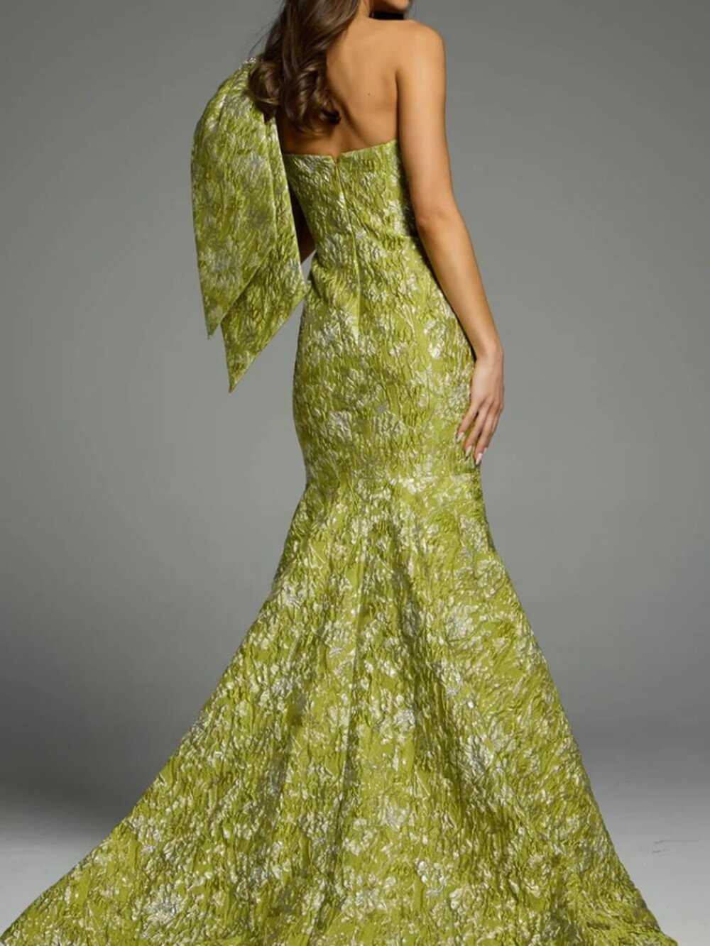 NWT Jovani 41130 One Shoulder Bow Sleeves Mermaid Dress Yellow size 4 - Picture 3 of 7